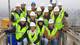 Students on the 13th floor of a Skanska construction site.